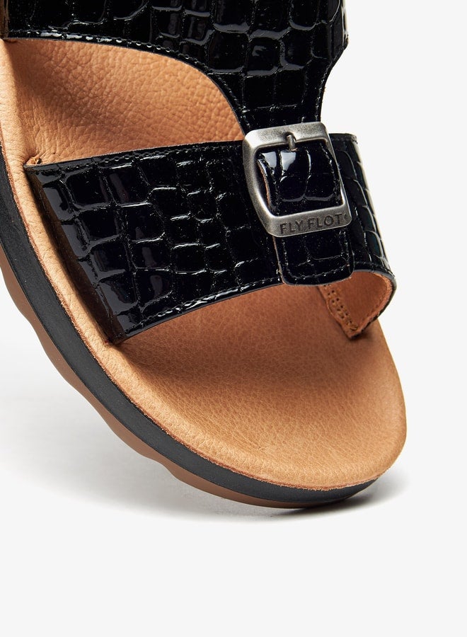 Men's Textured Slip-On Arabic Sandals with Buckle Detail