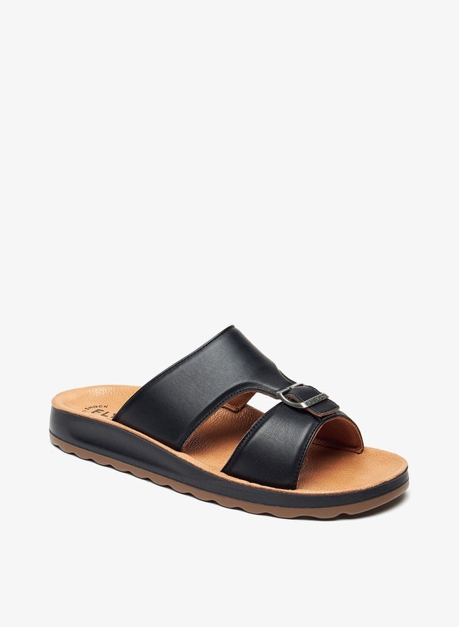 Men's Solid Arabic Sandals with Buckle Detail