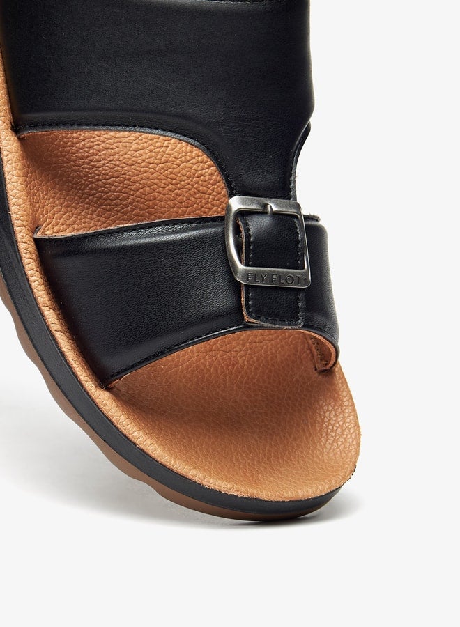 Men's Solid Arabic Sandals with Buckle Detail