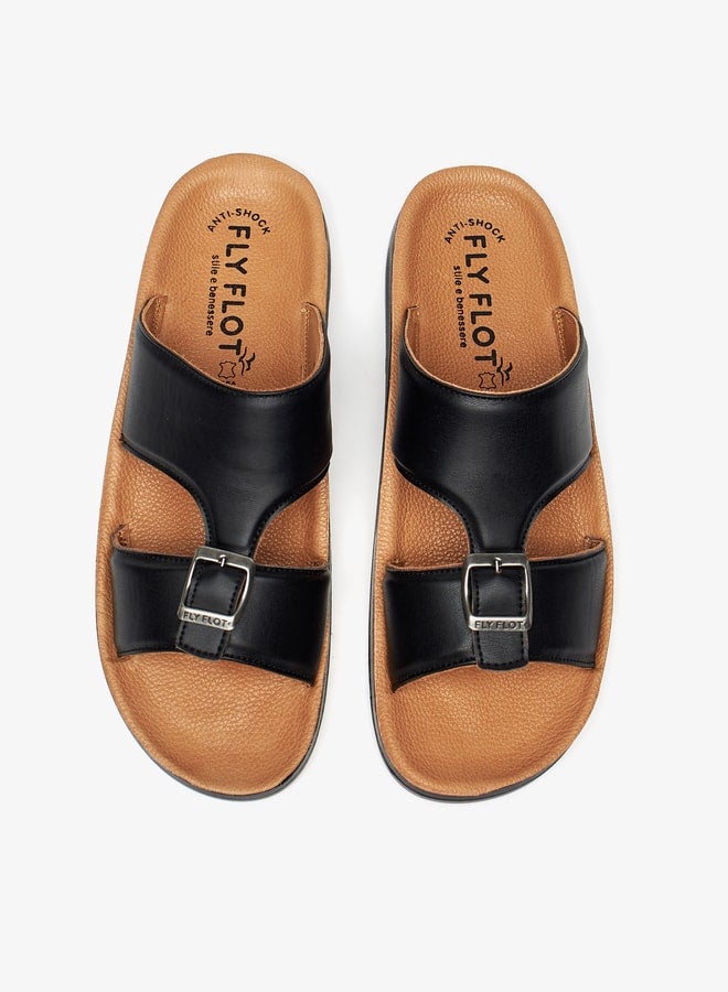 Men's Solid Arabic Sandals with Buckle Detail