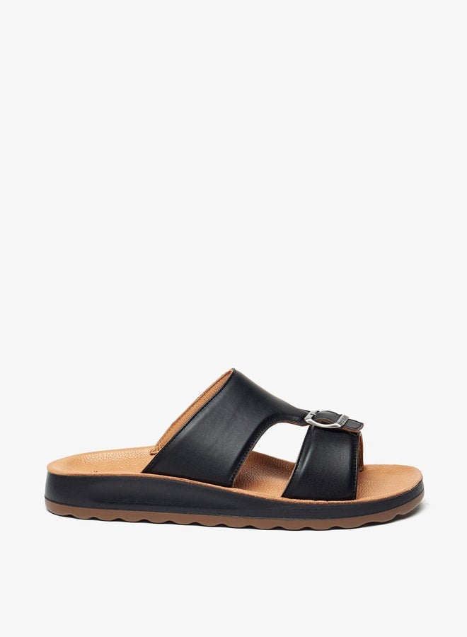 Men's Solid Arabic Sandals with Buckle Detail