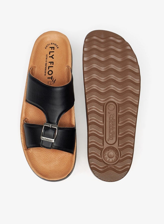 Men's Solid Arabic Sandals with Buckle Detail