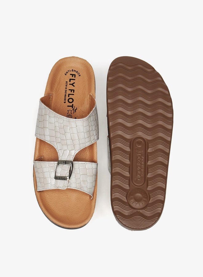 Men's Textured Slip-On Arabic Sandals with Buckle Detail