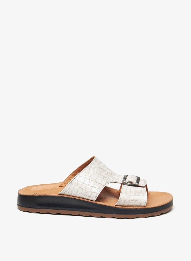 Men's Textured Slip-On Arabic Sandals with Buckle Detail