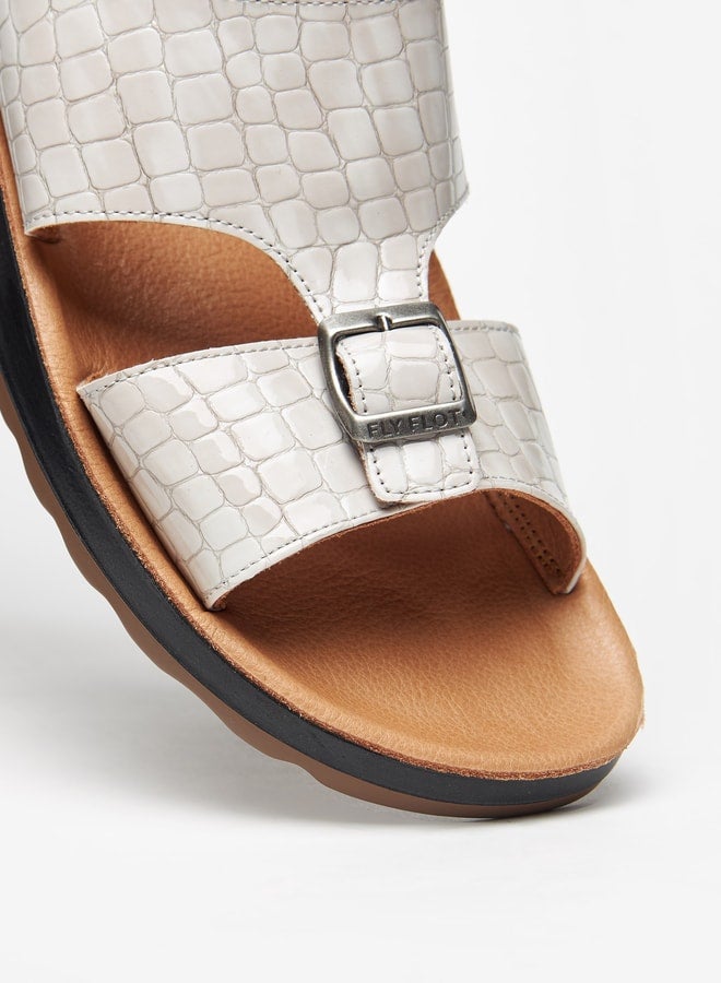 Men's Textured Slip-On Arabic Sandals with Buckle Detail