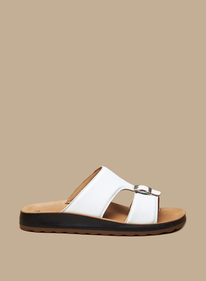 Men's Solid Arabic Sandals with Buckle Detail