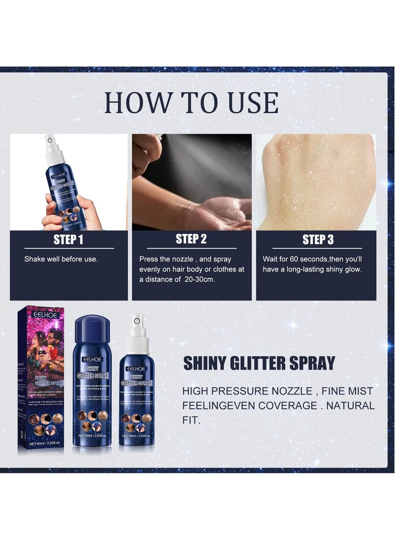 Glitter Body Spray, Makeup Glitter Powder, Highlight Glitter Powder, Suitable for Body, Face, Hair, Nails, Clothing