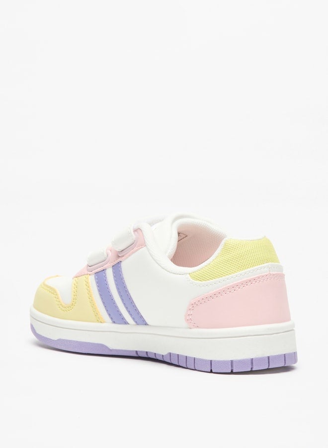 Girls Daisy Duck Print Colourblock Sneakers with Hook and Loop Closure