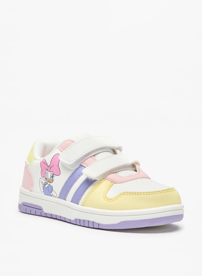 Girls Daisy Duck Print Colourblock Sneakers with Hook and Loop Closure