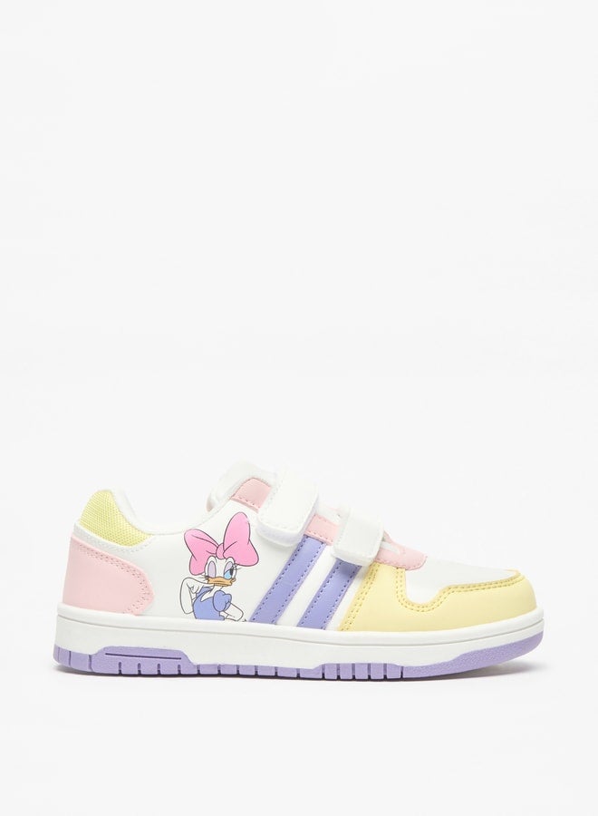 Girls Daisy Duck Print Colourblock Sneakers with Hook and Loop Closure