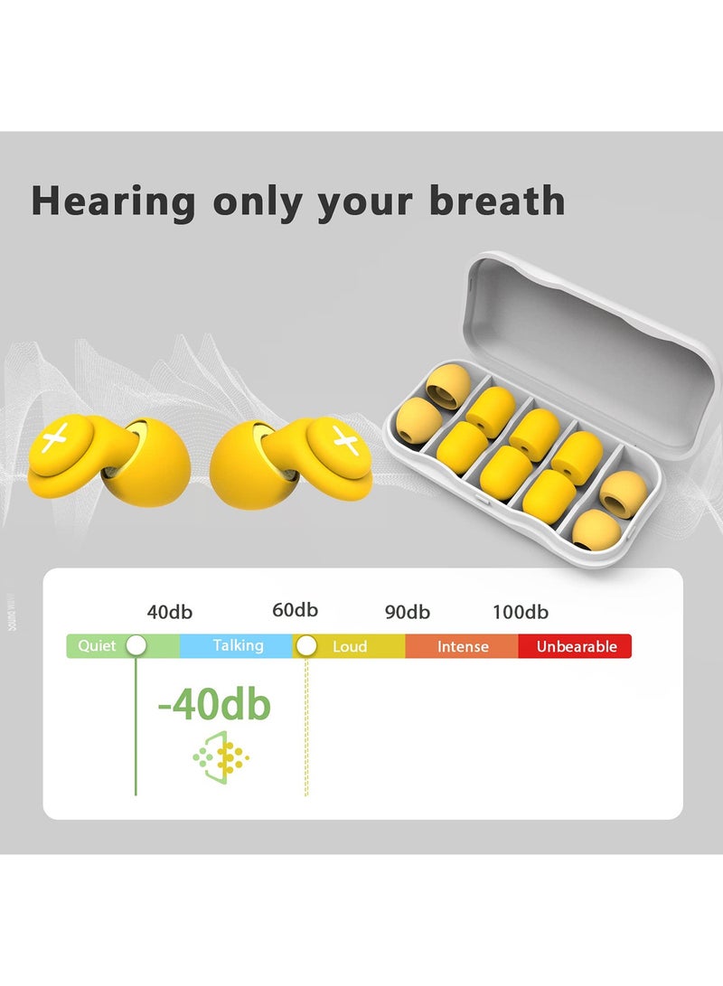 Noise Reduction Ear Plugs-40 dB Noise Cancelling Reusable Hearing Protection in Flexible Silicone for Sleeping, Traveling, Concerts, Work & Swimming,3 Wearing Styles, Yellow
