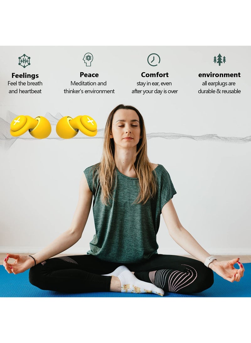 Noise Reduction Ear Plugs-40 dB Noise Cancelling Reusable Hearing Protection in Flexible Silicone for Sleeping, Traveling, Concerts, Work & Swimming,3 Wearing Styles, Yellow
