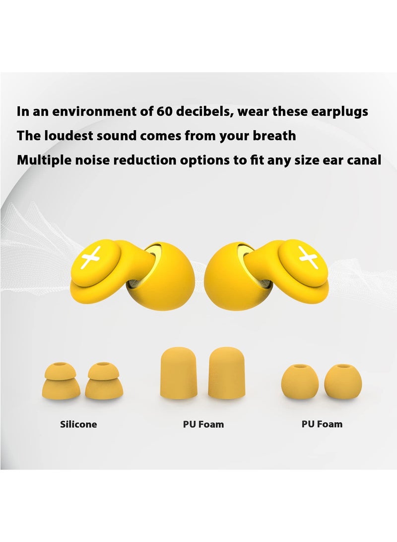 Noise Reduction Ear Plugs-40 dB Noise Cancelling Reusable Hearing Protection in Flexible Silicone for Sleeping, Traveling, Concerts, Work & Swimming,3 Wearing Styles, Yellow