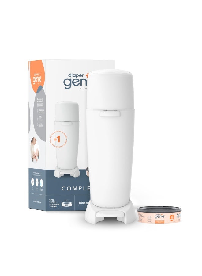 Complete Diaper Pail White With Antimicrobial Odor Control Includes 1 Diaper Trash Can 1 Refill Bags 1 Carbon Filter