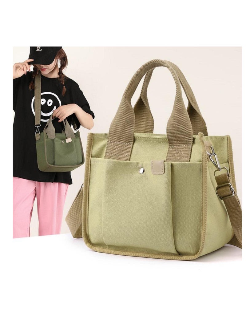 Spacious Multi-Pocket Canvas Handbag for Women - Durable & Stylish Reusable Tote with Comfortable Handle