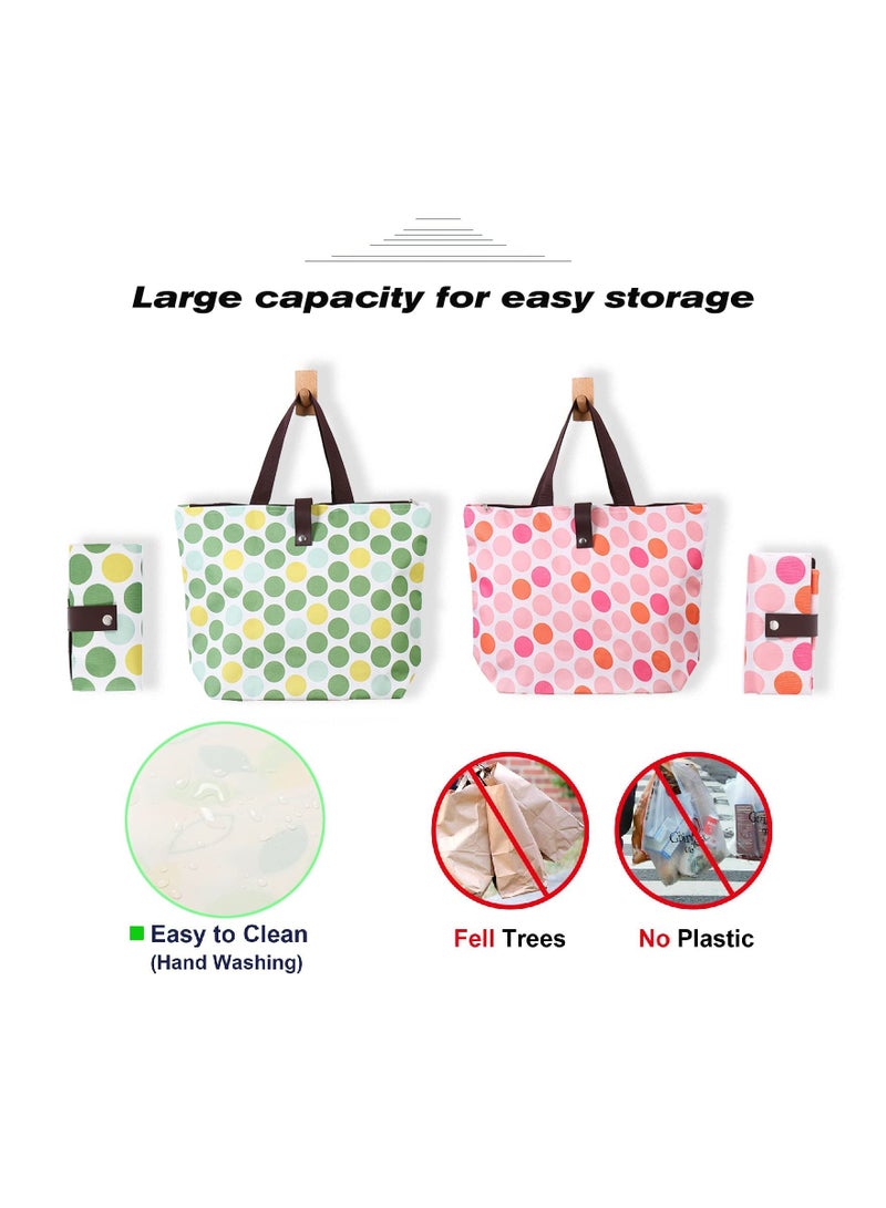 2 Pack Portable Reusable Grocery Bags, Folding Tote Shopping Bag fits in Pocket, Washable Waterproof Tote Bags Shoulder Bags