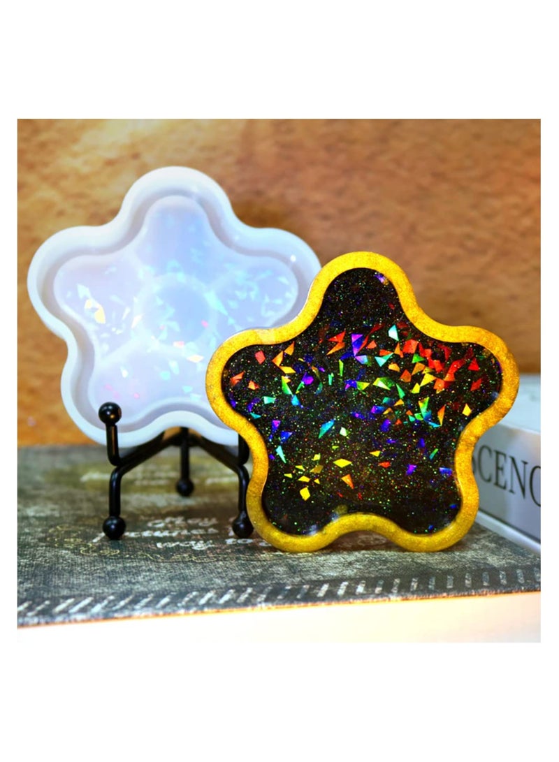 Resin Coaster Molds, 6 Pcs Unique Resin Molds, Holographic Coaster Molds for Epoxy Resin, Small Resin Molds Silicone, DIY Resin Gifts or Home Decoration