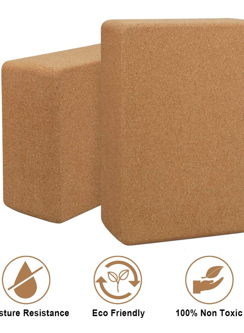 Set of 2 Cork Yoga Blocks for Enhanced Strength, Balance & Flexibility - 9 x 5.9 x 3 inches