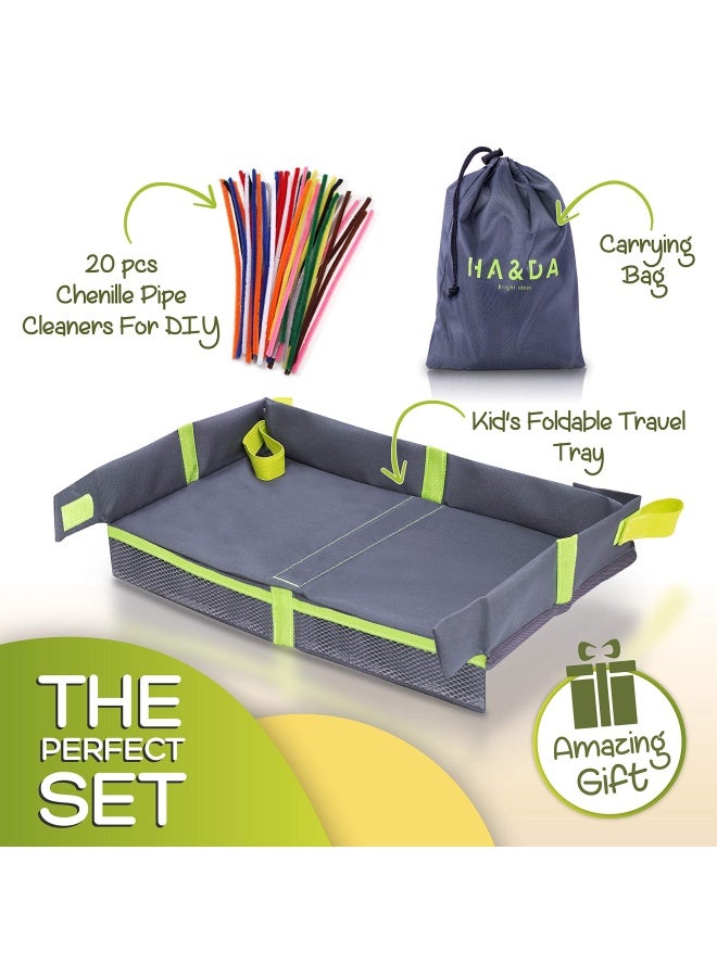 Ha&Da Foldable Kids Travel Tray For Plane Travel Activities And Games V2 Use On Airplane Train Tray Table.