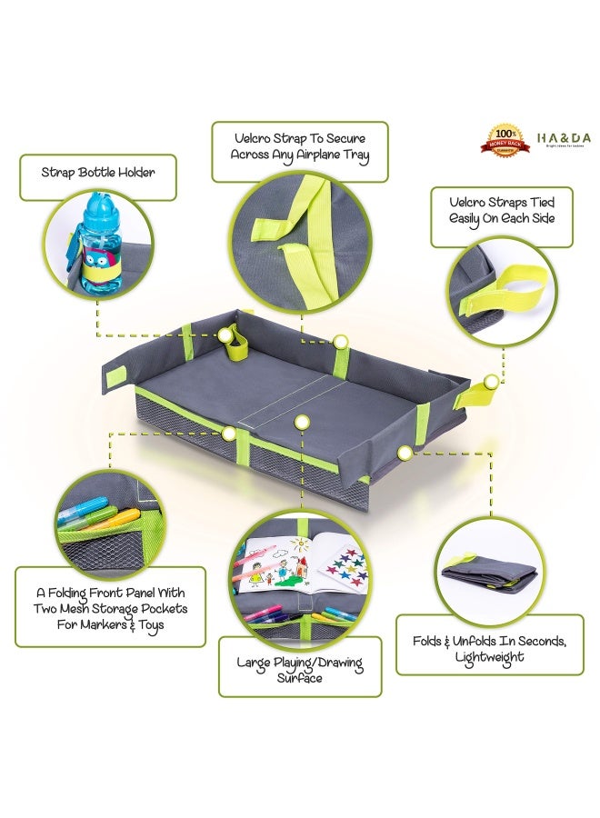 Ha&Da Foldable Kids Travel Tray For Plane Travel Activities And Games V2 Use On Airplane Train Tray Table.