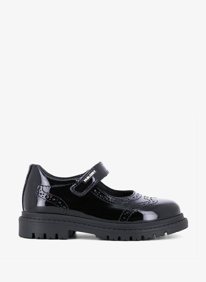 Girls Solid Mary Jane Shoes with Hook and Loop Closure