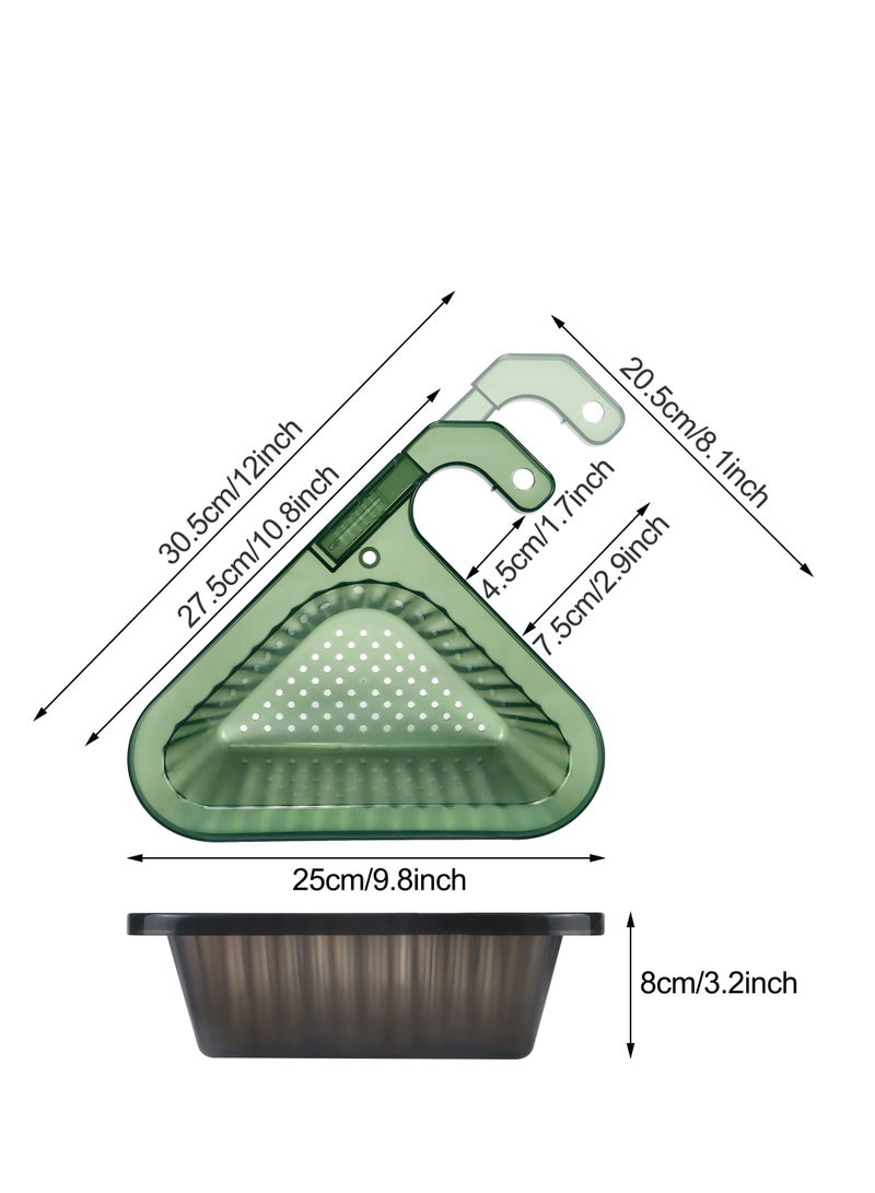 2PCS Sink Colander Strainer Basket, Detachable Handle Kitchen Sink Punch-Free Triangle Corner Strainer Basket ,Hanging Filter Draining Rack ,for Vegetable Fruit Clean (Black+Green)