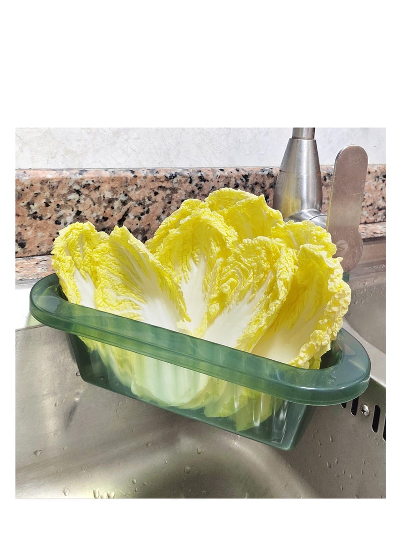 2PCS Sink Colander Strainer Basket, Detachable Handle Kitchen Sink Punch-Free Triangle Corner Strainer Basket ,Hanging Filter Draining Rack ,for Vegetable Fruit Clean (Black+Green)