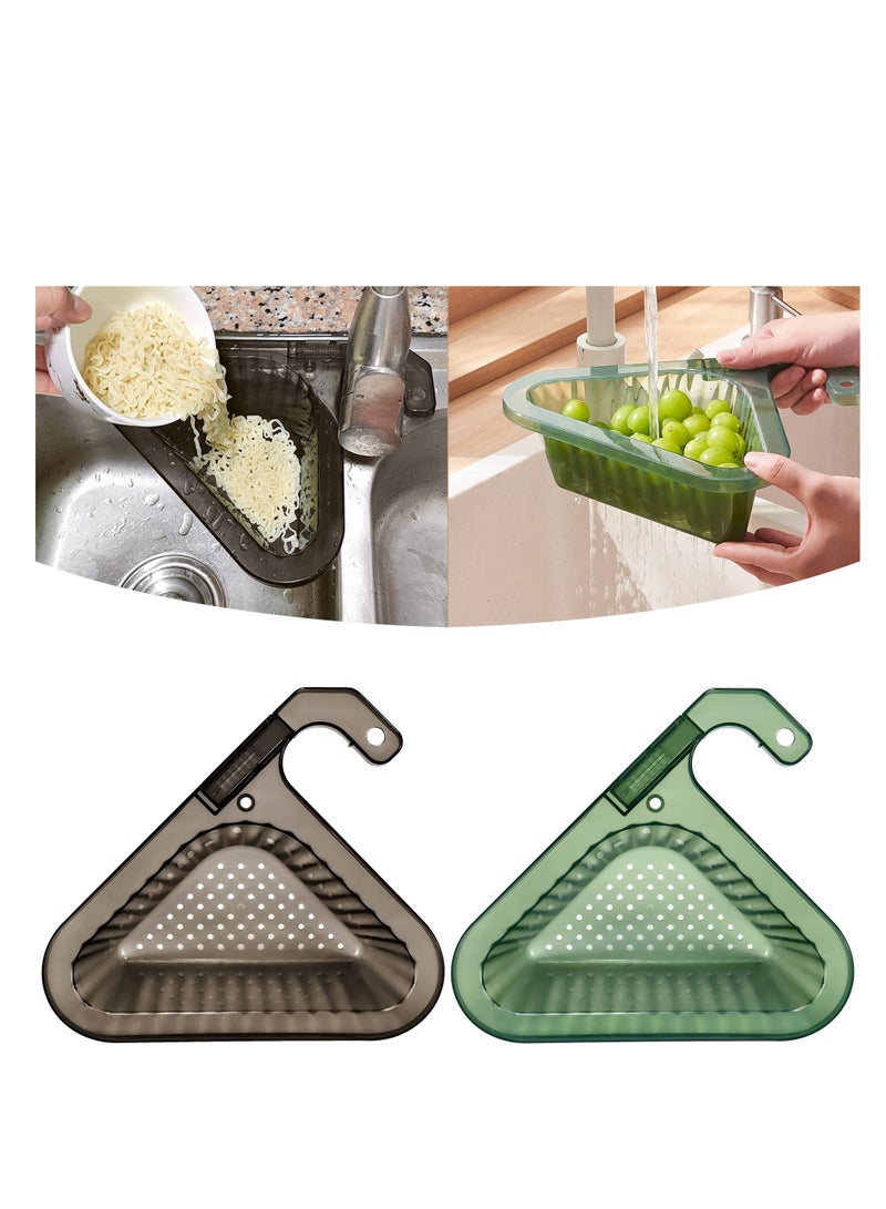 2PCS Sink Colander Strainer Basket, Detachable Handle Kitchen Sink Punch-Free Triangle Corner Strainer Basket ,Hanging Filter Draining Rack ,for Vegetable Fruit Clean (Black+Green)