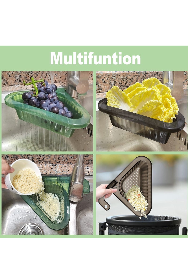 2PCS Sink Colander Strainer Basket, Detachable Handle Kitchen Sink Punch-Free Triangle Corner Strainer Basket ,Hanging Filter Draining Rack ,for Vegetable Fruit Clean (Black+Green)
