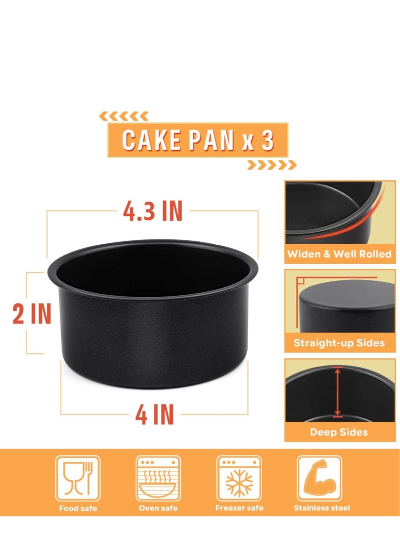 4 Inch Cake Pan Set of 3 Nonstick Stainless Steel Small Round Cake Pans Tin for Baking Birthday Wedding Layer Cakes Straight Sides and 2 Inch Depth