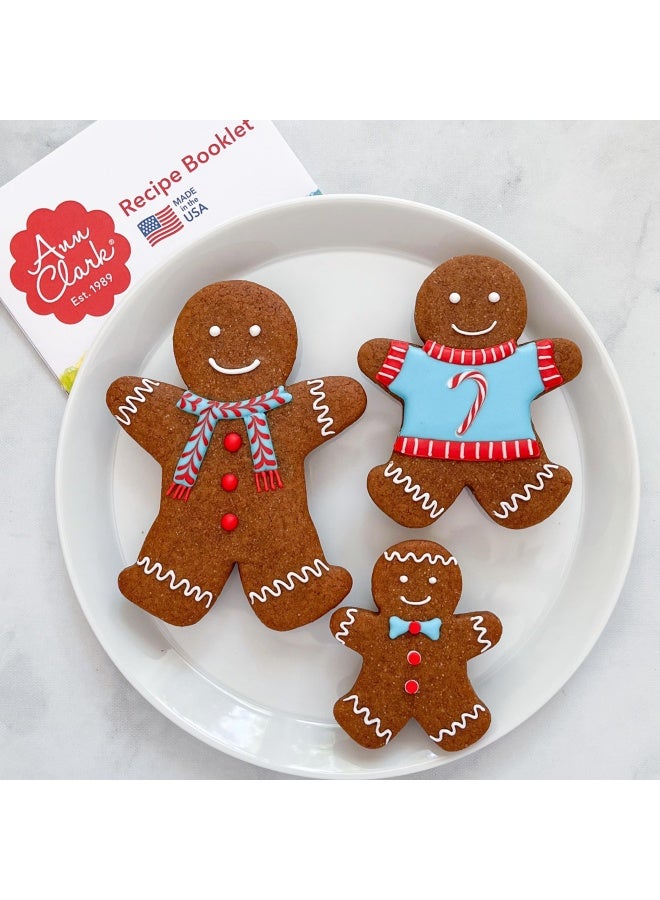 Gingerbread Man Men Cookie Cutter Set With Recipe Book 3 Piece 2.875 3.75 5 Usa Made Steel