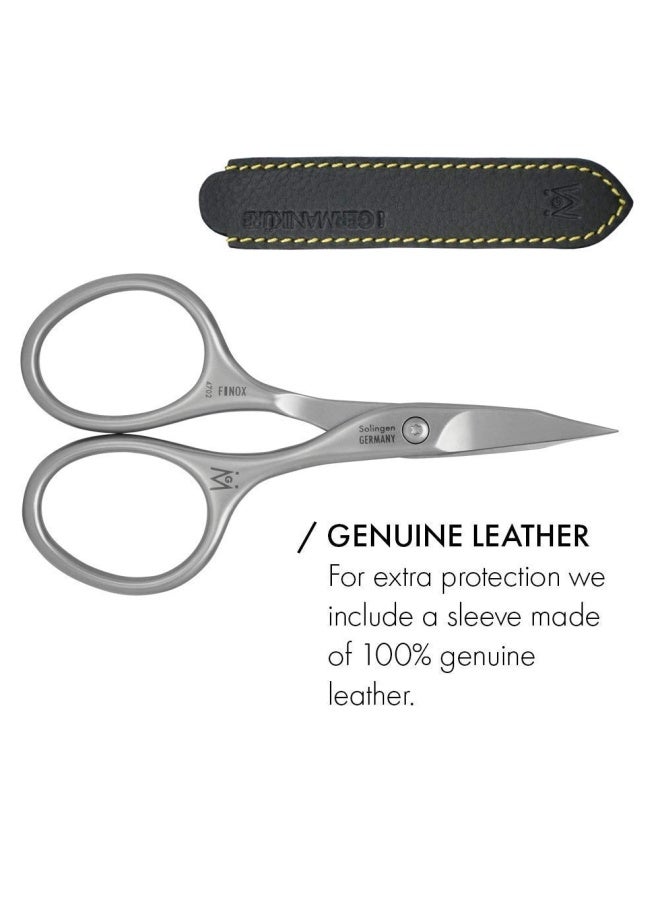 GERMANIKURE Nail and Cuticle Scissors - FINOX Stainless Steel Professional nail scissors for nail tips - nail scissors curved Manicure Tools in Leather Case - Ethically Made in Solingen Germany - 4702