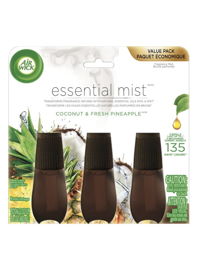 Essential Mist Refill 3Ct Coconut And Pineapple Essential Oils Air Freshener Diffuser Not Included