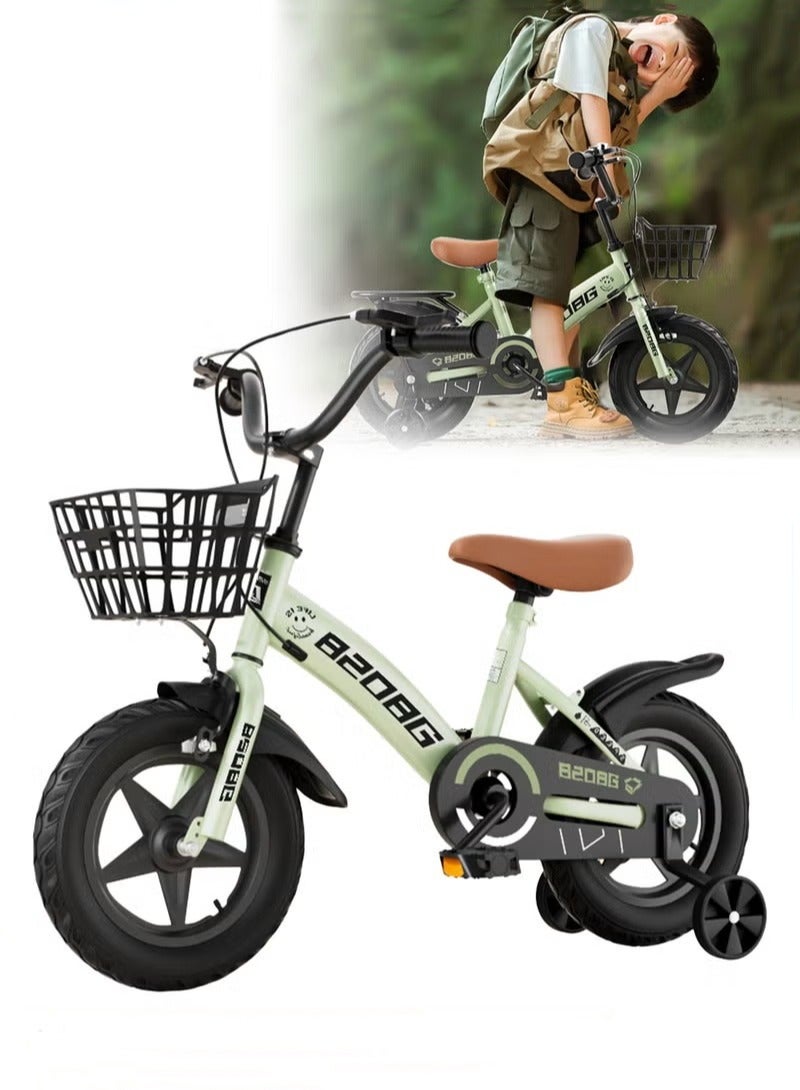 Kids Bike, Toddler Balance Bike with 16-inch Wheels, Training Bicycles, Kids' Road Bicycles with Training Wheels, Hand Brake and Basket,  for Ages 4 to 10 Years Boys Girls