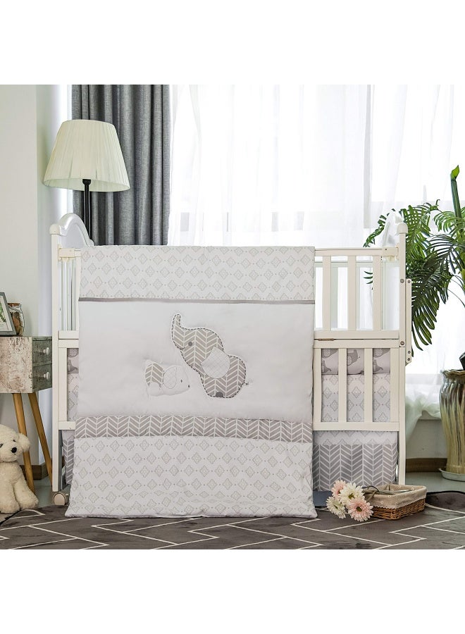 Baby Elephants Nursery Crib Bedding Sets Gray Elephants And Puppy 3 Piece Standard Size Grey Crib Set Unisex Nursey Bedding And Neutral Decor