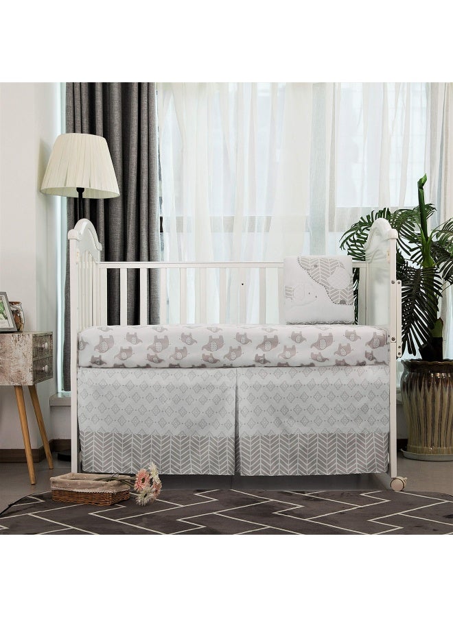 Baby Elephants Nursery Crib Bedding Sets Gray Elephants And Puppy 3 Piece Standard Size Grey Crib Set Unisex Nursey Bedding And Neutral Decor