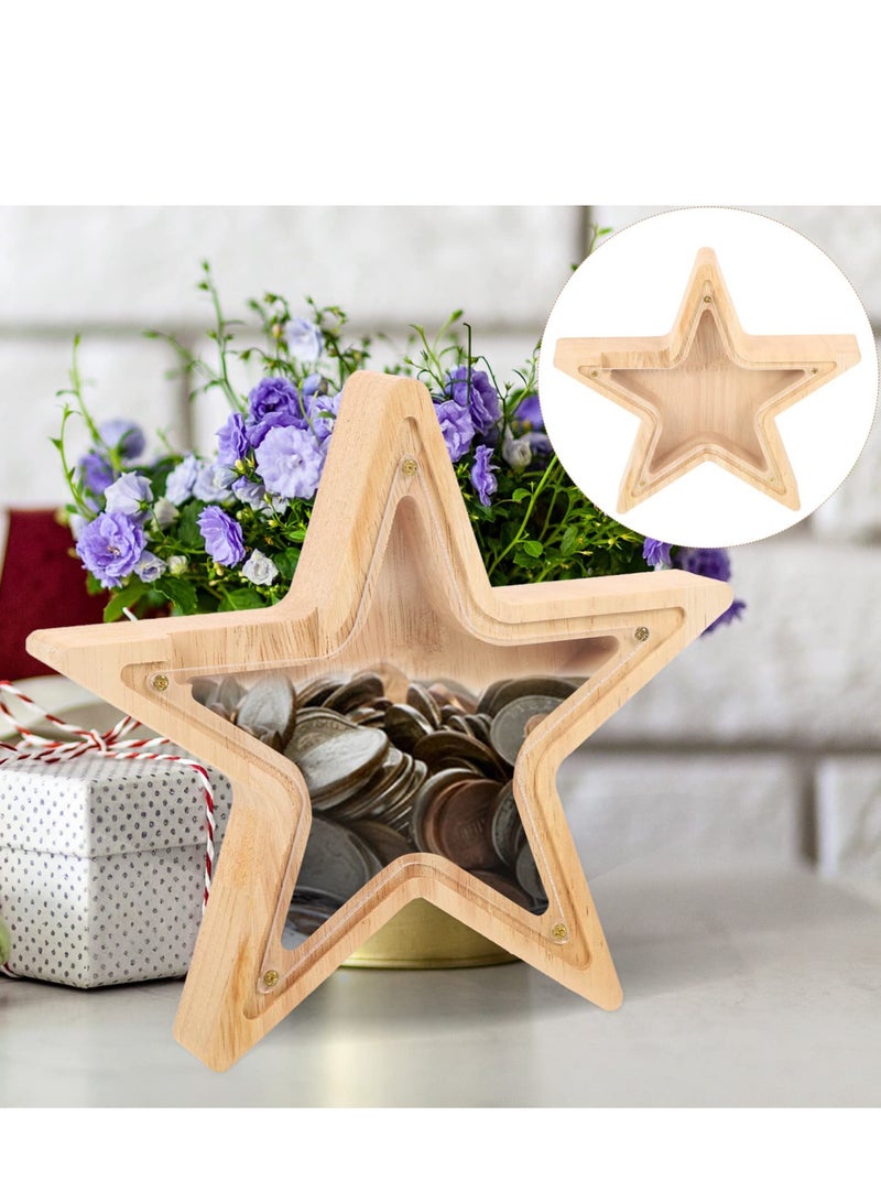 Home Decor Wooden Money Bank Piggy Banks for Teenagers Star Shaped Coin Bank See Through Piggy Bank for Boys Girls Baby First Savings Bank Nursery Decoration Vintage Decor