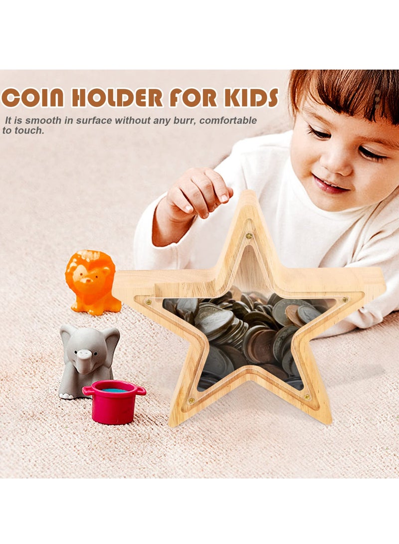 Home Decor Wooden Money Bank Piggy Banks for Teenagers Star Shaped Coin Bank See Through Piggy Bank for Boys Girls Baby First Savings Bank Nursery Decoration Vintage Decor