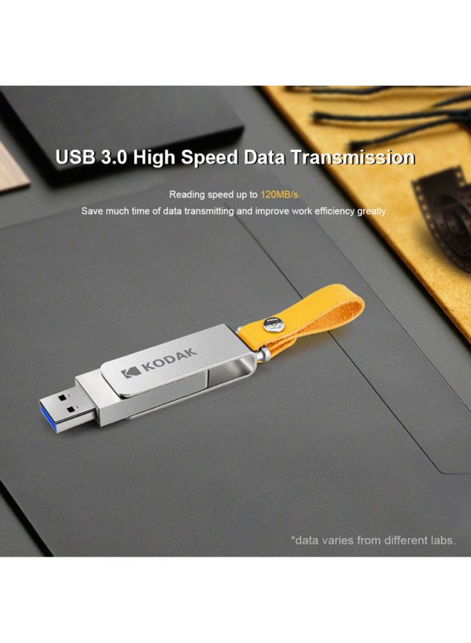 K133 128GB Metal Portable Waterproof Mini USB3.0 Flash Pen Drive With Sling C6681-128-L Silver