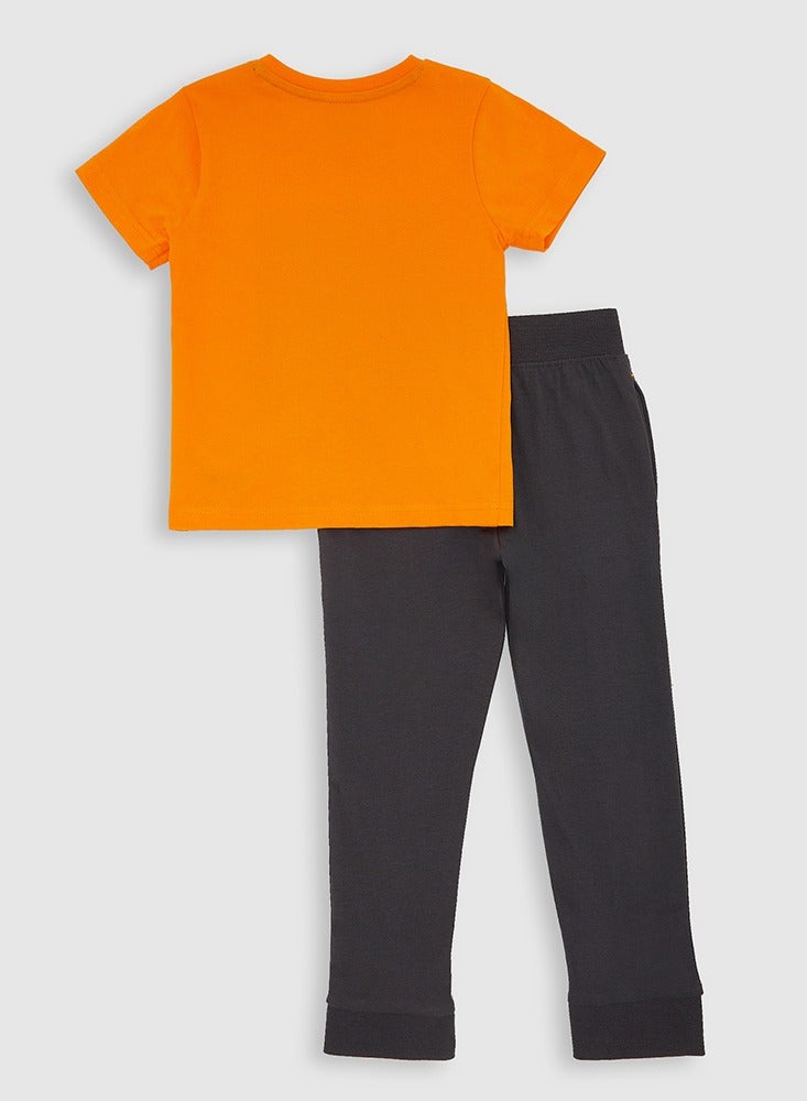 2-Piece Summer Outfit Set Orange & Grey for Baby Boys - T-Shirt & joggers