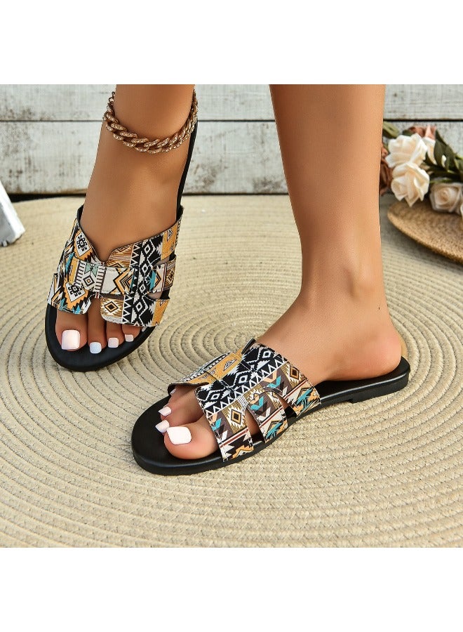 Women’s Colorful Plaid Decor Sandal Vacation Summer Beach Slides Coloured Summer Sandals Slippers Women Large Flat Bottom Beach Sandals