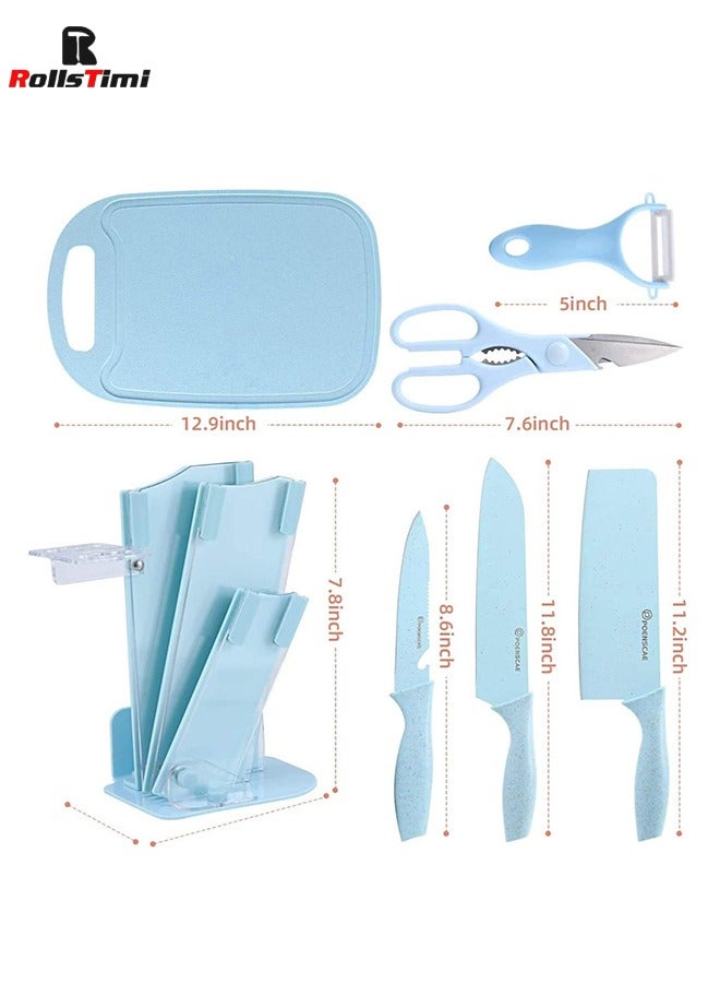 7-Piece Kitchen Knife With Cutting Board Set Blue