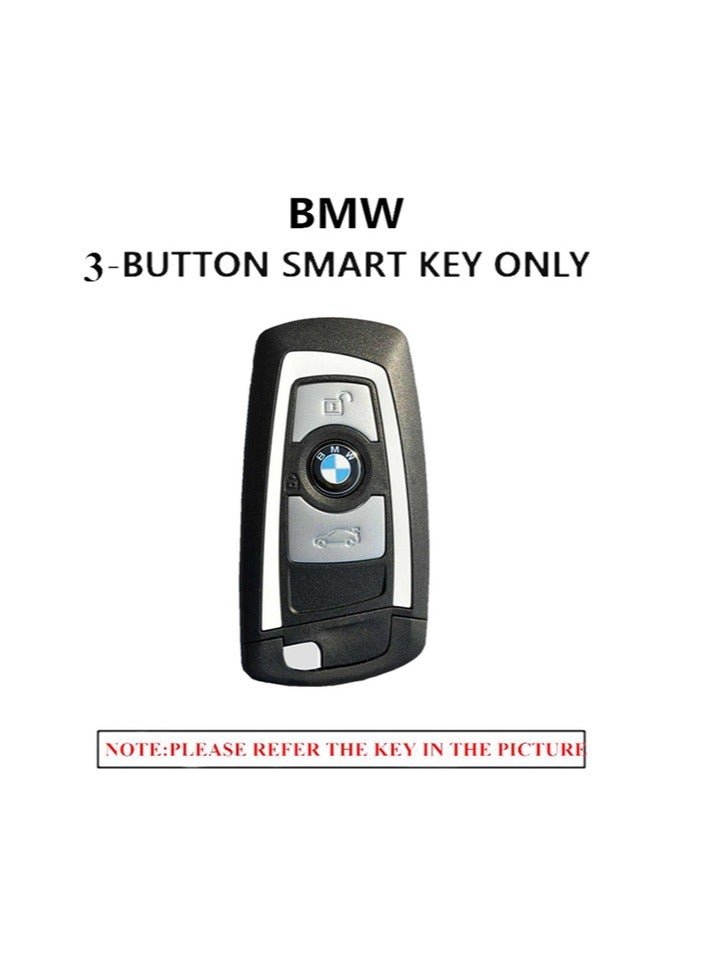 BMW Genuine Leather Key Case cover Shell For BMW 3-Button Keyless Entry Remote Control Smart Car Key Protection Fob Skin cover Etui with Braided Key Chain & Key Rings (Pink)