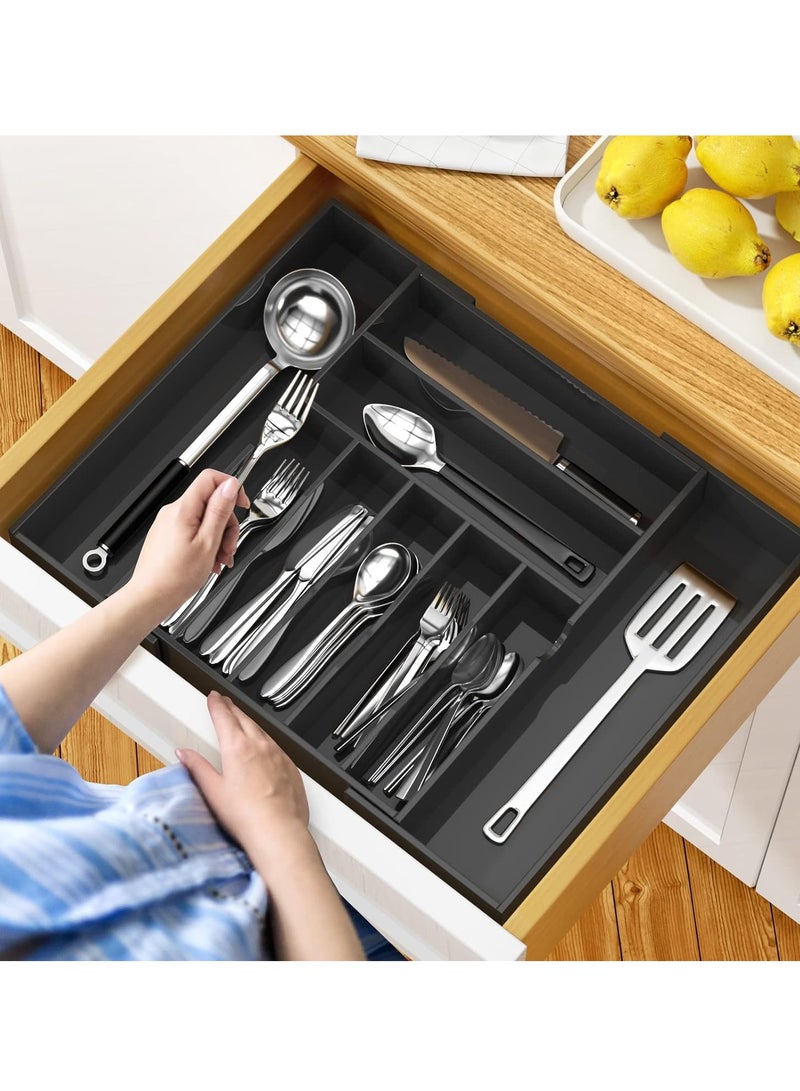 Acrylic - Expandable Kitchen Drawer Organizer for Flatware and Utensils, Acrylic Adjustable Silverware Tray for Drawer, Office, Bathroom Supplies-9 Compartments