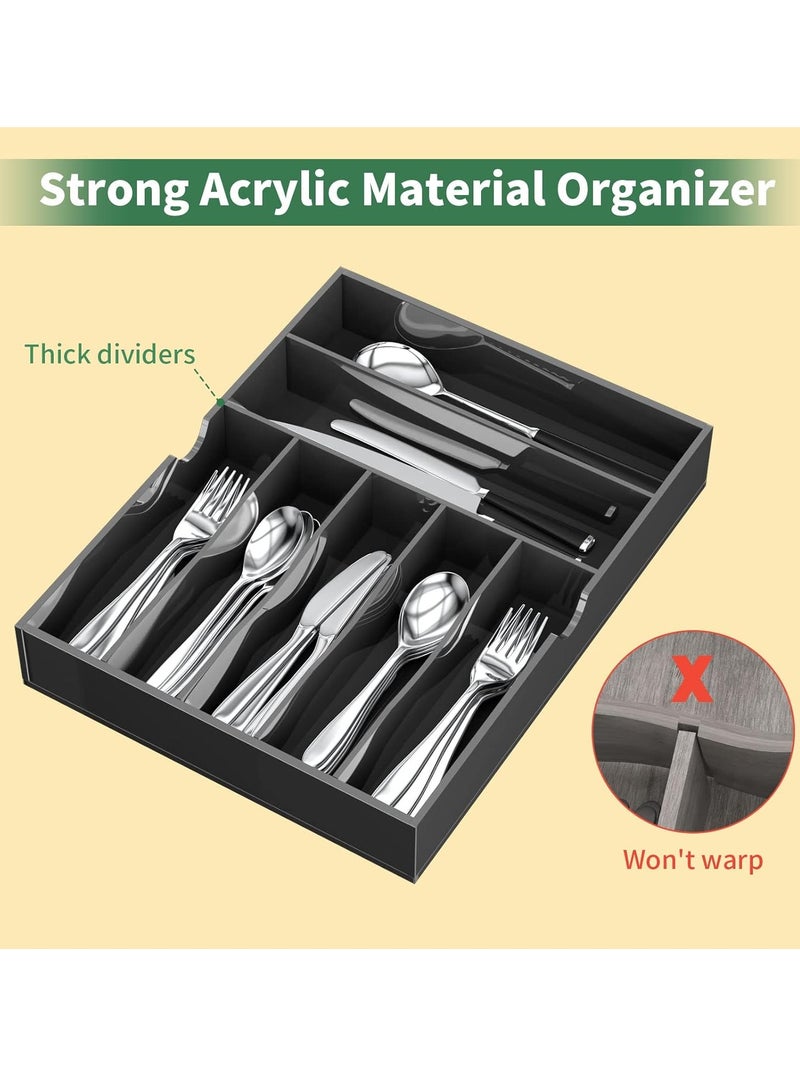 Acrylic - Expandable Kitchen Drawer Organizer for Flatware and Utensils, Acrylic Adjustable Silverware Tray for Drawer, Office, Bathroom Supplies-9 Compartments