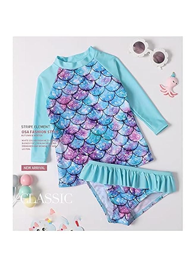 Two Pieces Girls Rash Guard Swimsuit Set Long Sleeve Bathing Suit with UPF 50+ UV Girls' Swimwear Toddler Swimsuit