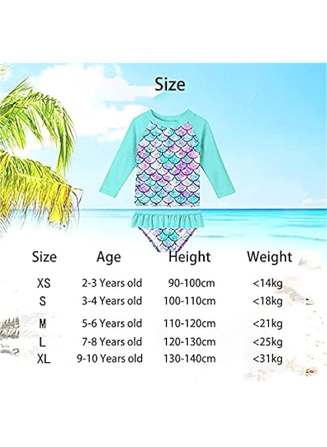 Two Pieces Girls Rash Guard Swimsuit Set Long Sleeve Bathing Suit with UPF 50+ UV Girls' Swimwear Toddler Swimsuit