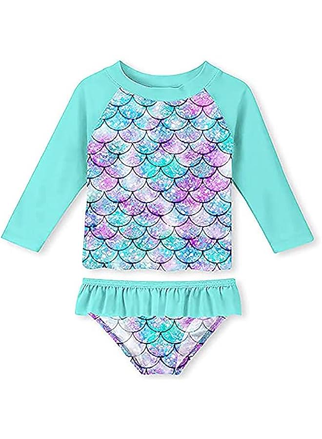 Two Pieces Girls Rash Guard Swimsuit Set Long Sleeve Bathing Suit with UPF 50+ UV Girls' Swimwear Toddler Swimsuit