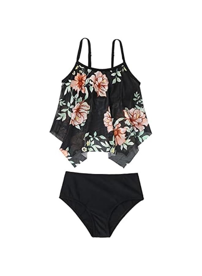 Girls 2-Piece Tankini Set Swimming Costume Kids High Waisted Floral Swimsuit Summer Hawaiian Beach Clothes 2-12 Years