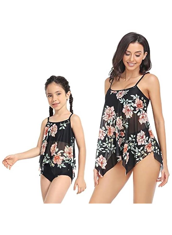 Girls 2-Piece Tankini Set Swimming Costume Kids High Waisted Floral Swimsuit Summer Hawaiian Beach Clothes 2-12 Years